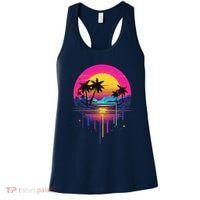 Retro 1980s Palm Tree Sunset Sunrise Pain Drip Women's Tank Top thumb 0