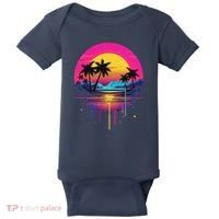 Retro 1980s Palm Tree Sunset Sunrise Pain Drip Baby Bodysuit thumb 0