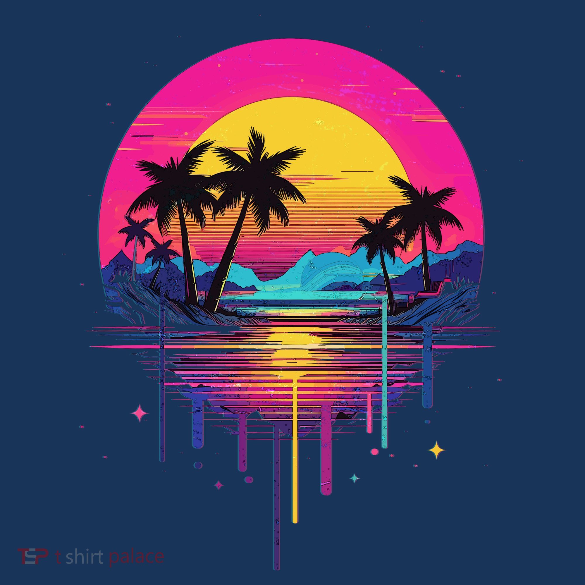 Retro 1980s Palm Tree Sunset Sunrise Pain Drip Baby Bodysuit