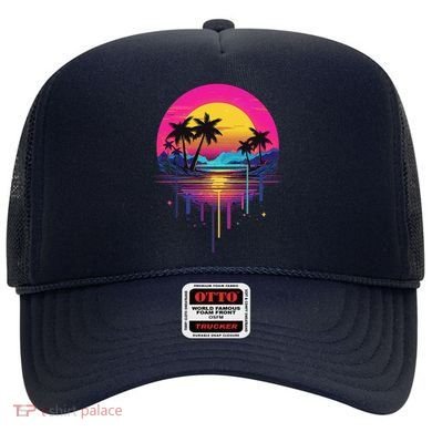 Retro 1980s Palm Tree Sunset Sunrise Pain Drip Hat