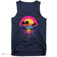 Retro 1980s Palm Tree Sunset Sunrise Pain Drip Tank Top thumb 0