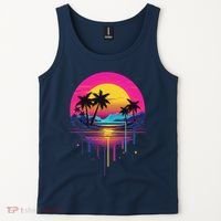Retro 1980s Palm Tree Sunset Sunrise Pain Drip Tank Top thumb 2