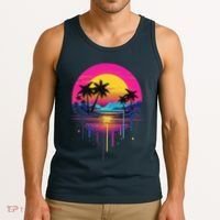 Retro 1980s Palm Tree Sunset Sunrise Pain Drip Tank Top thumb 3