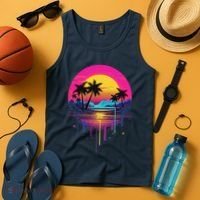 Retro 1980s Palm Tree Sunset Sunrise Pain Drip Tank Top thumb 4