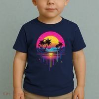 Retro 1980s Palm Tree Sunset Sunrise Pain Drip Toddler T-Shirt thumb 2