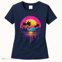 Retro 1980s Palm Tree Sunset Sunrise Pain Drip Women's T-Shirt thumb 0
