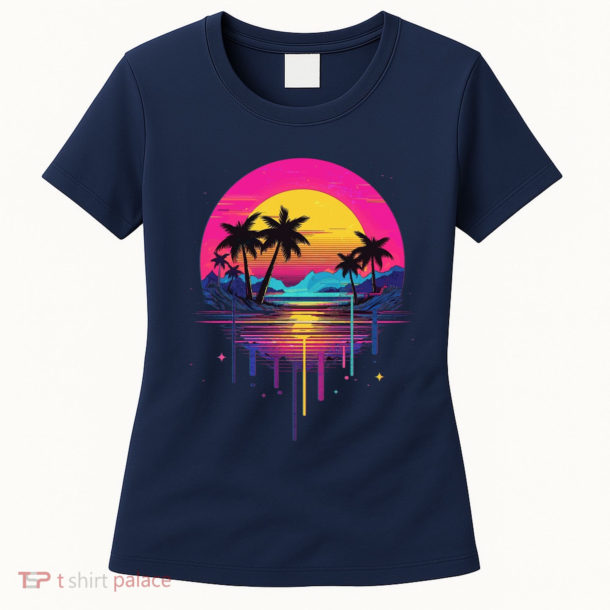 Retro 1980s Palm Tree Sunset Sunrise Pain Drip Women's T-Shirt