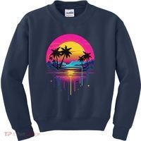 Retro 1980s Palm Tree Sunset Sunrise Pain Drip Kids Sweatshirt thumb 0