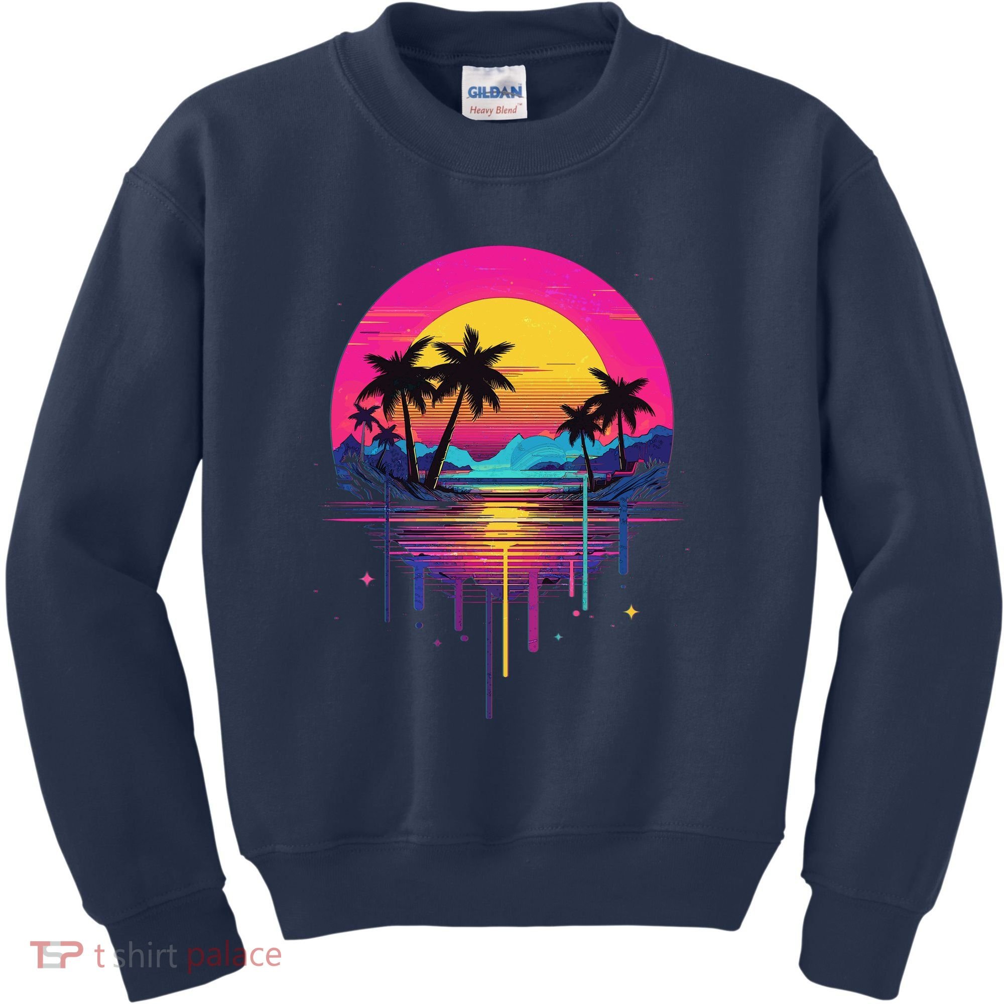 Retro 1980s Palm Tree Sunset Sunrise Pain Drip Kids Sweatshirt