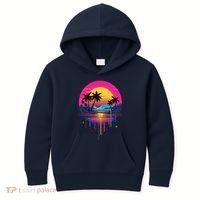 Retro 1980s Palm Tree Sunset Sunrise Pain Drip Kids Hoodie thumb 0