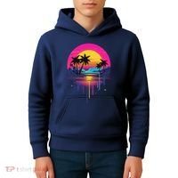 Retro 1980s Palm Tree Sunset Sunrise Pain Drip Kids Hoodie thumb 4