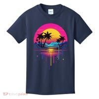 Retro 1980s Palm Tree Sunset Sunrise Pain Drip Kids T-Shirt thumb 0