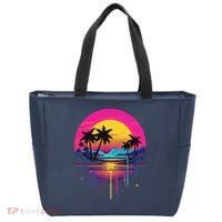 Retro 1980s Palm Tree Sunset Sunrise Pain Drip Tote Bag thumb 0