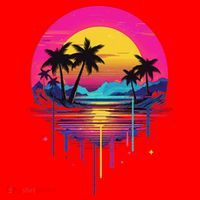 Retro 1980s Palm Tree Sunset Sunrise Pain Drip Santa Hat thumb 1