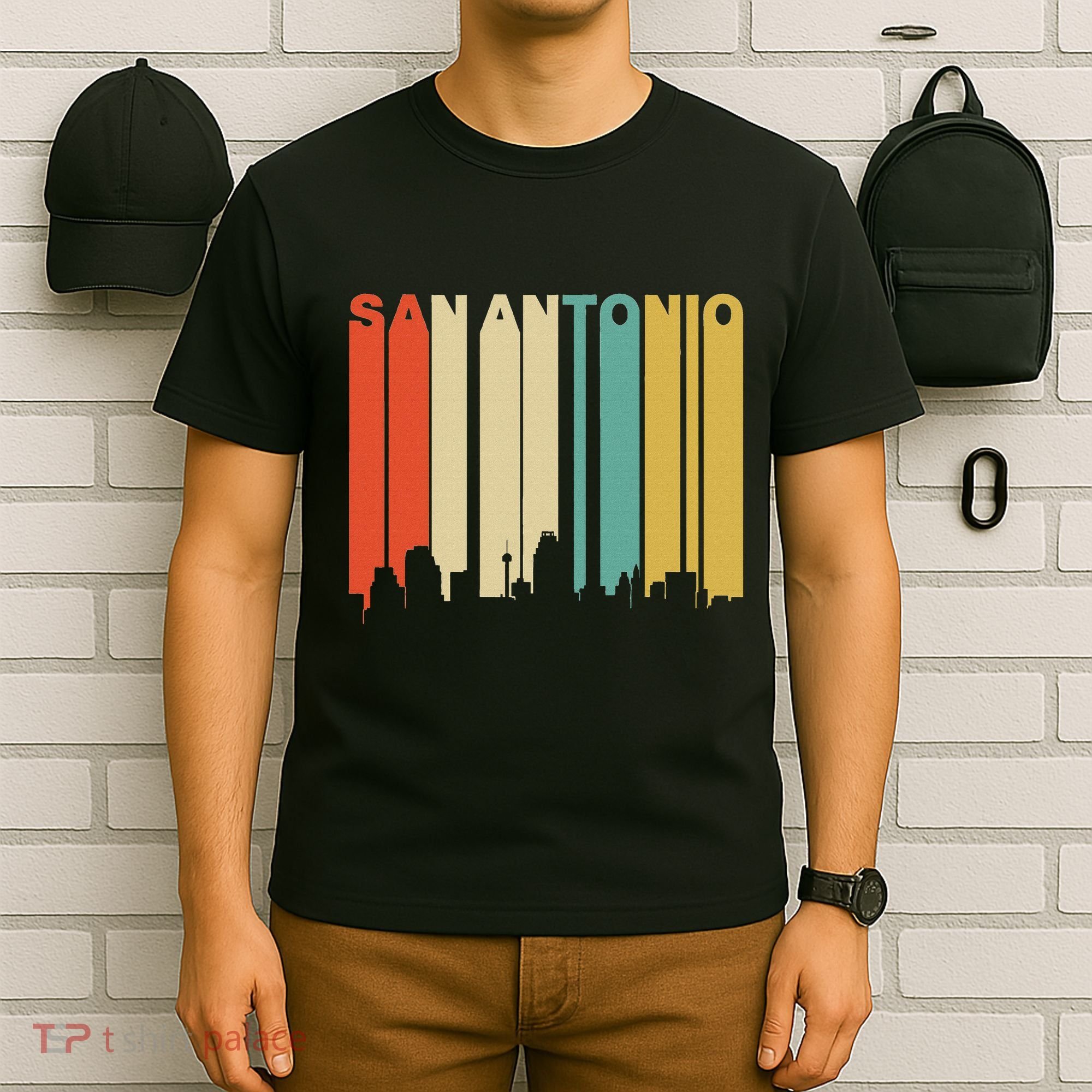Retro 1970S Style San Antonio Texas Skyline T-Shirt