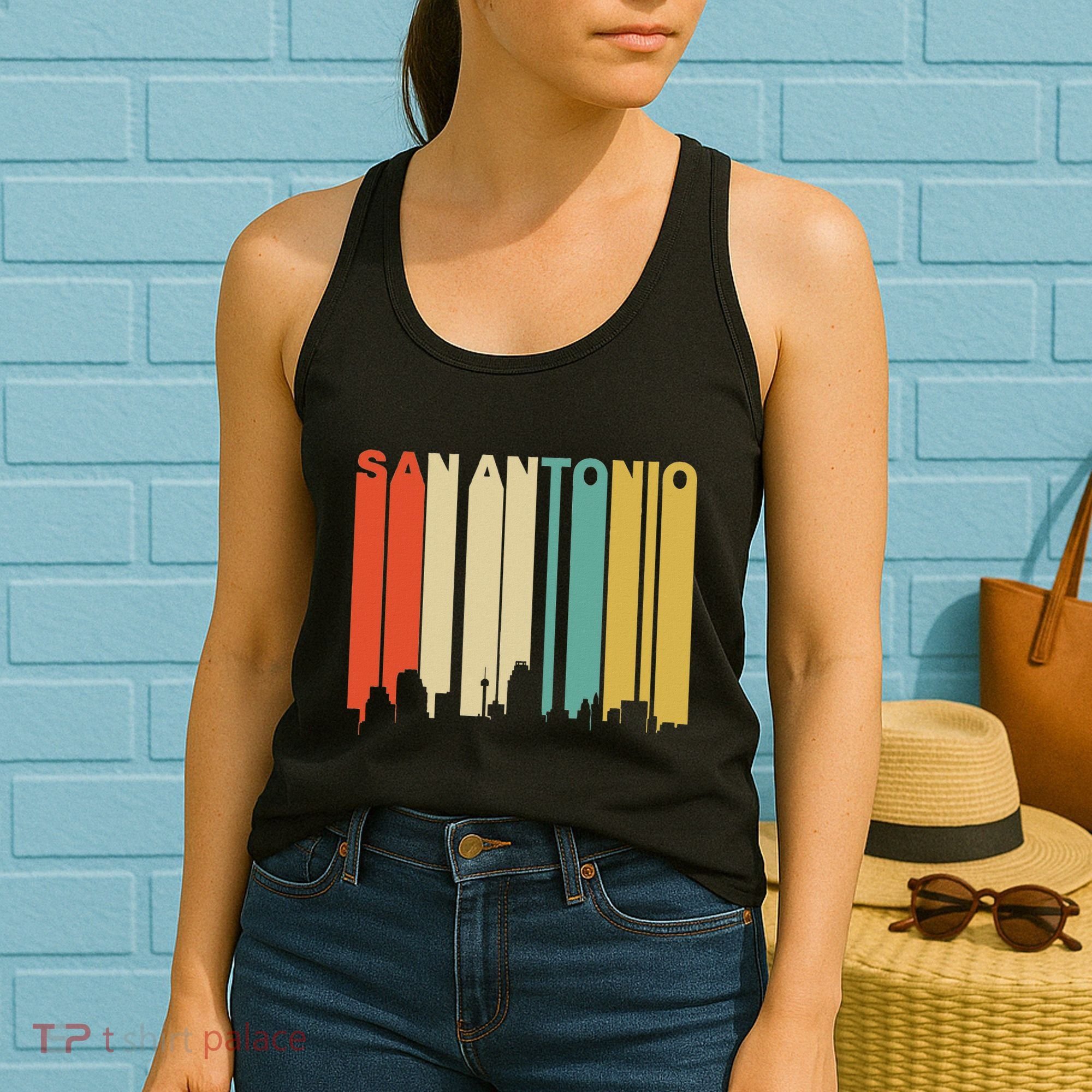 Retro 1970S Style San Antonio Texas Skyline Women's Tank Top