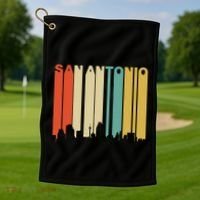 Retro 1970S Style San Antonio Texas Skyline Golf Towel thumb 1