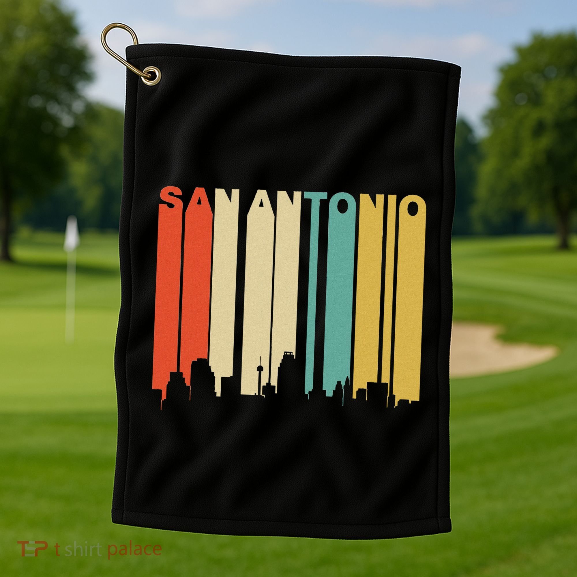 Retro 1970S Style San Antonio Texas Skyline Golf Towel