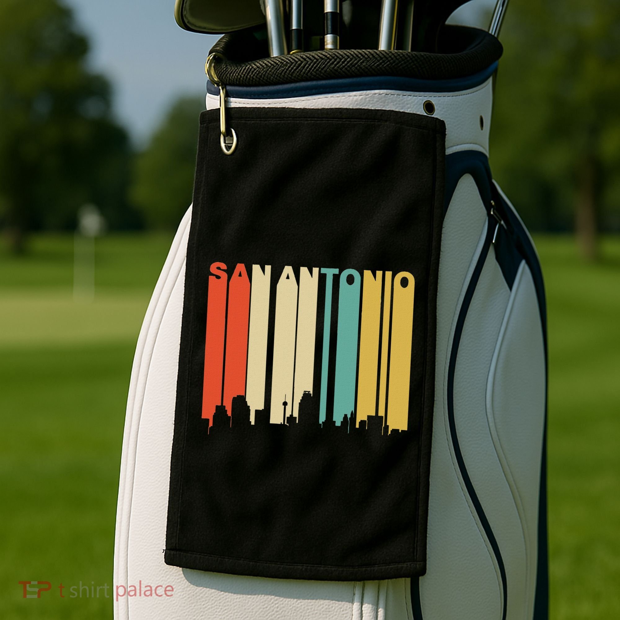 Retro 1970S Style San Antonio Texas Skyline Golf Towel