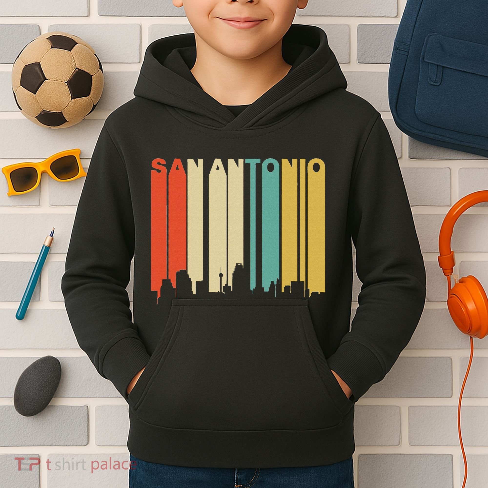 Retro 1970S Style San Antonio Texas Skyline Kids Hoodie