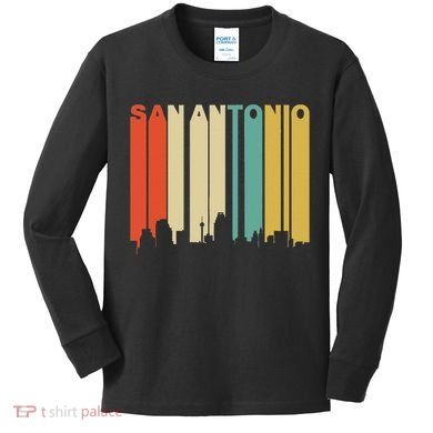 Retro 1970S Style San Antonio Texas Skyline Kids Long Sleeve Shirt
