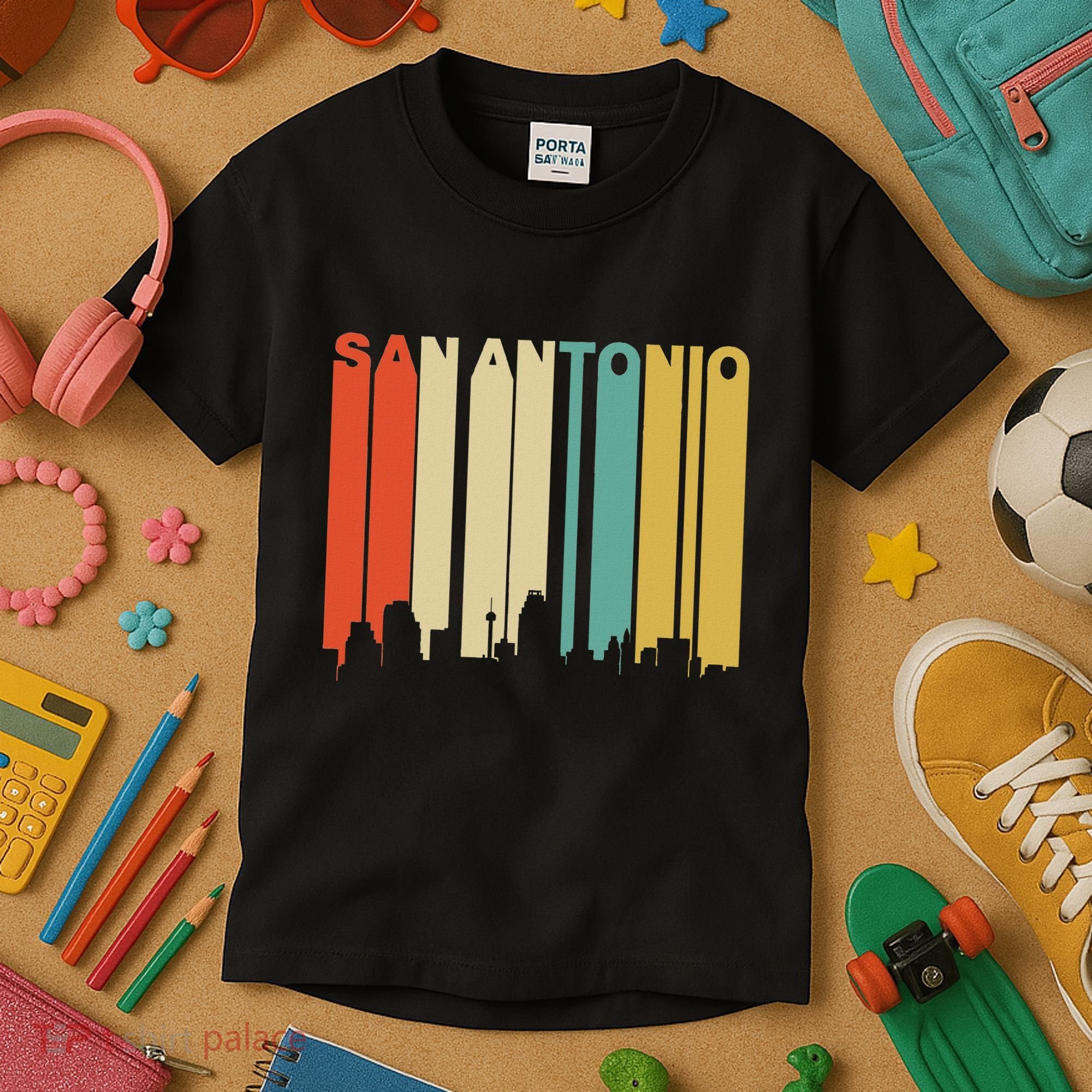 Retro 1970S Style San Antonio Texas Skyline Kids T-Shirt