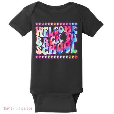 Retro 1960s Tie Dye Welcome Back To School Baby Bodysuit