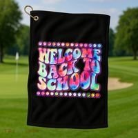 Retro 1960s Tie Dye Welcome Back To School Golf Towel thumb 1