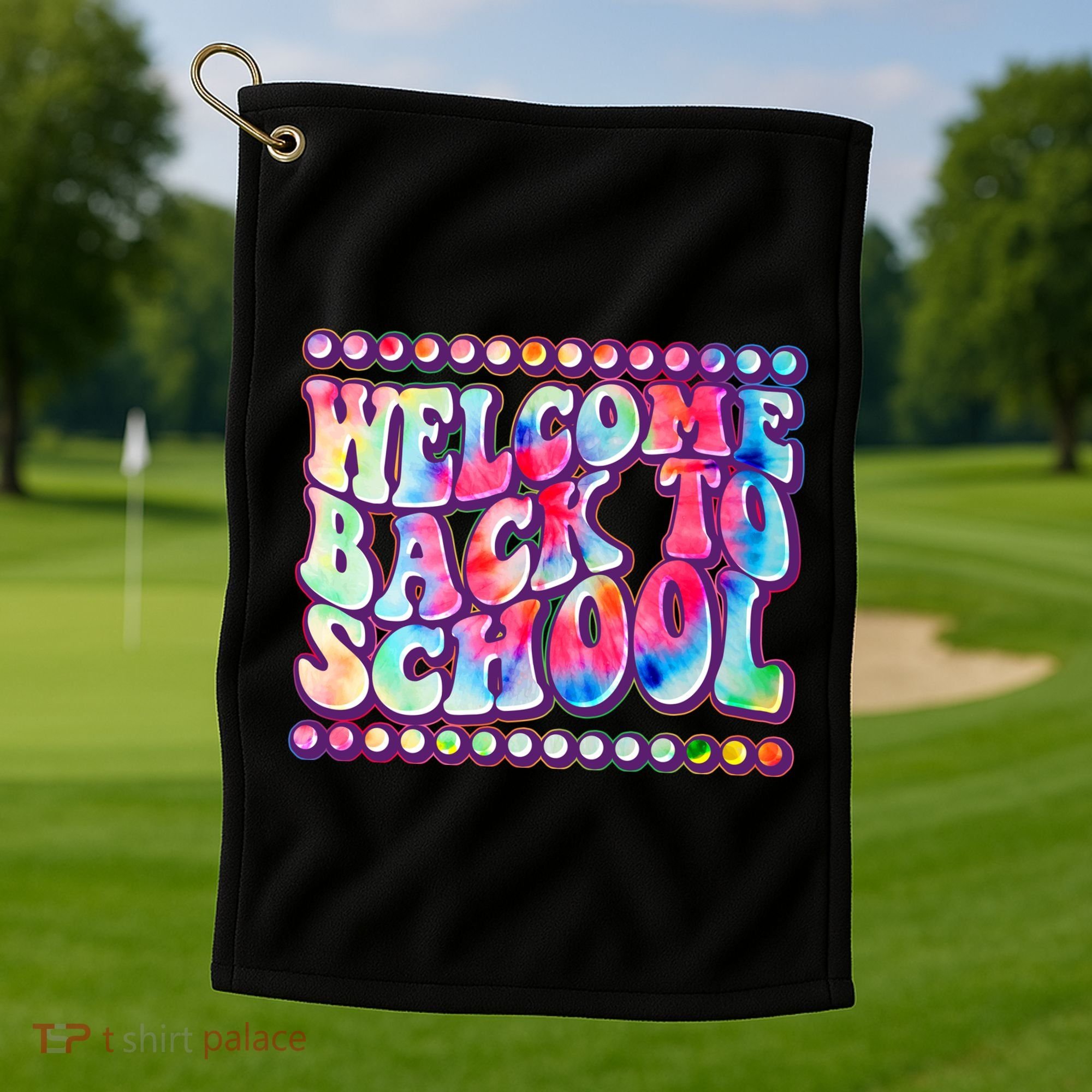 Retro 1960s Tie Dye Welcome Back To School Golf Towel