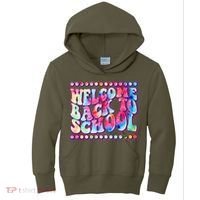Retro 1960s Tie Dye Welcome Back To School Kids Hoodie thumb 0
