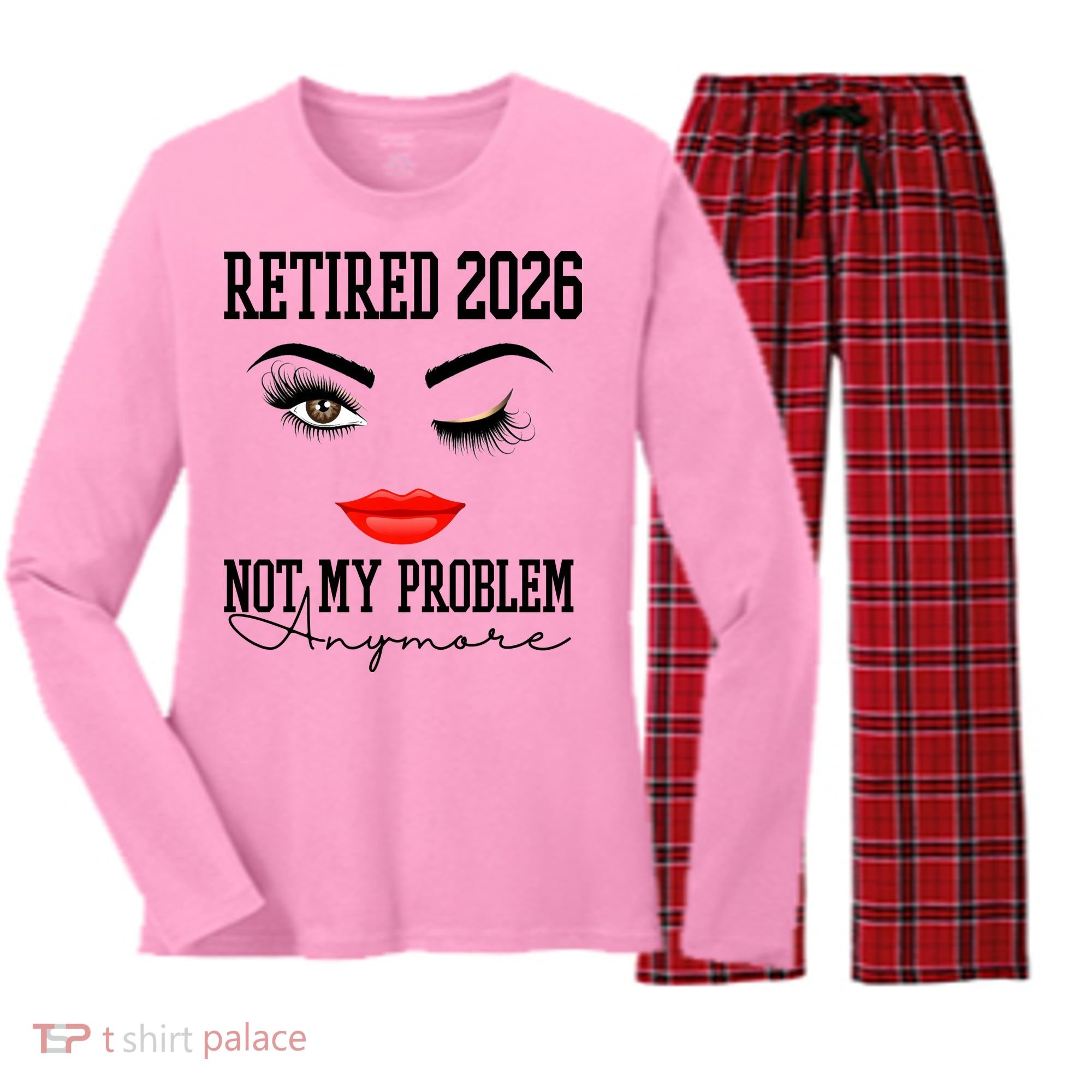 Retired 2026 Not My Problem Anymore Makeup Women's Long Sleeve Flannel Pajama Set 