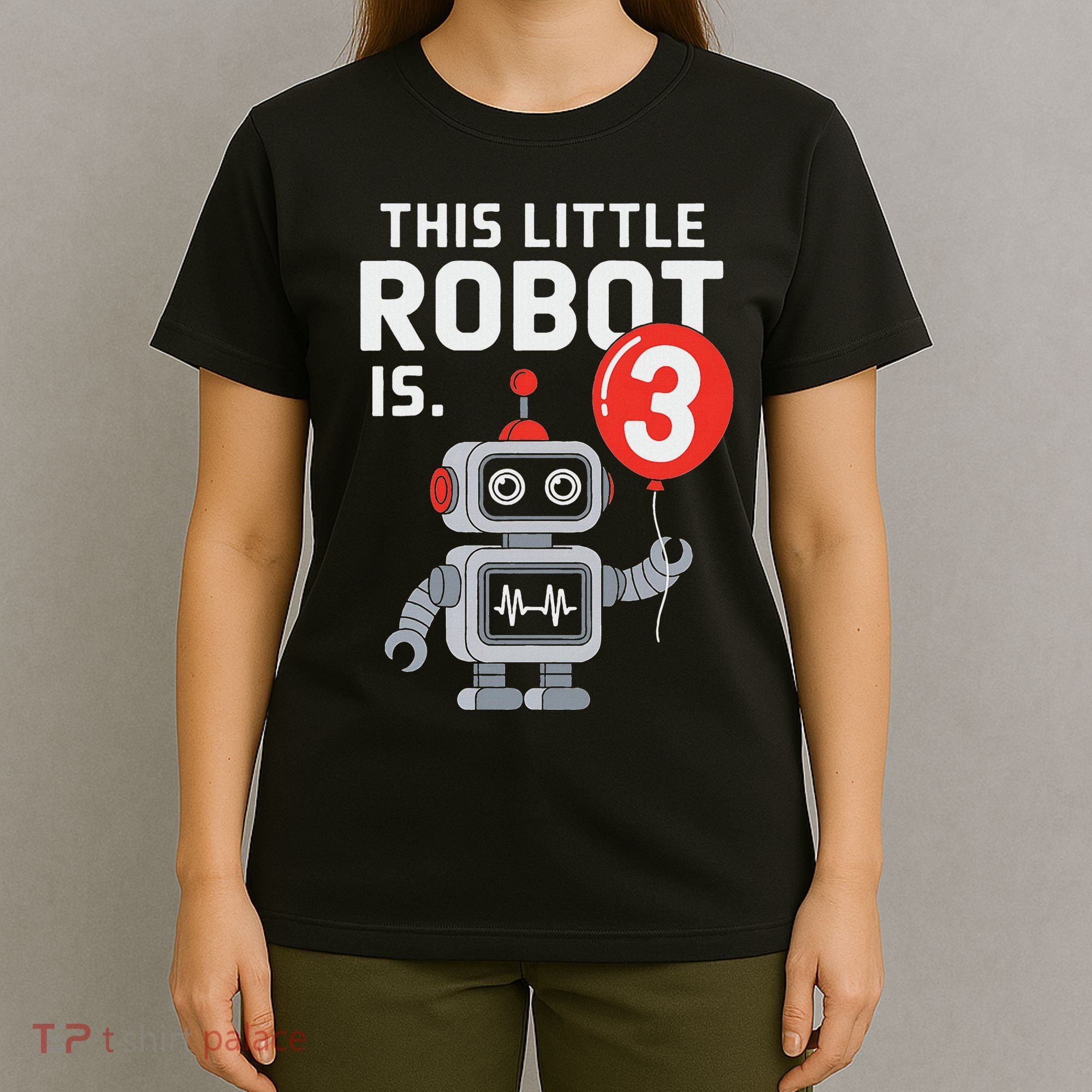 Robot 3rd Birthday Party Supplies Decorations Girl Three T-Shirt