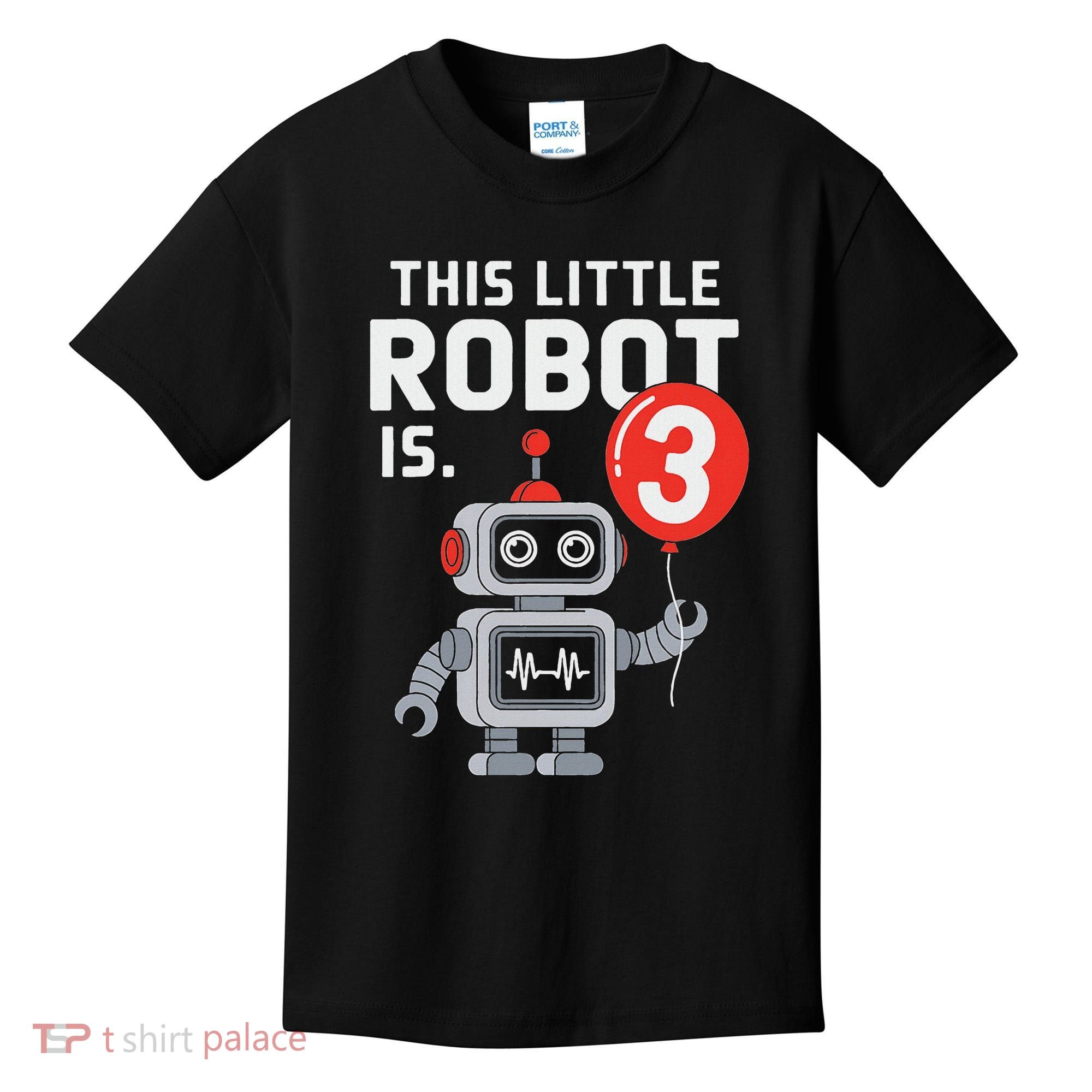 Robot 3rd Birthday Party Supplies Decorations Girl Three Kids T-Shirt