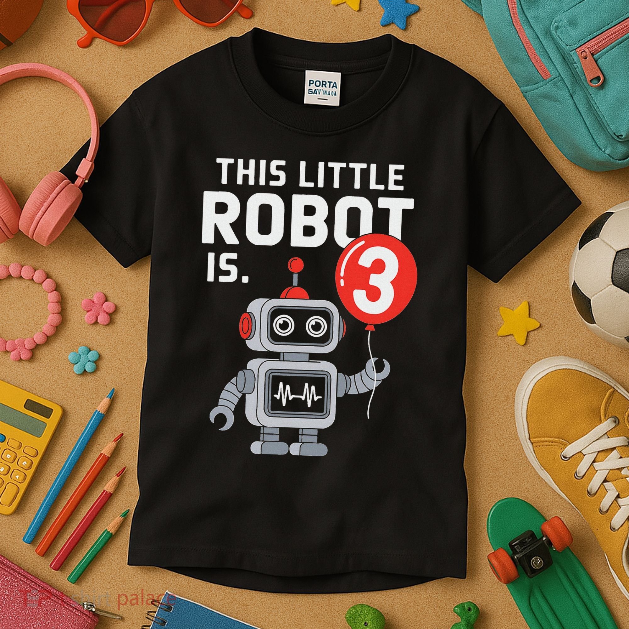 Robot 3rd Birthday Party Supplies Decorations Girl Three Kids T-Shirt