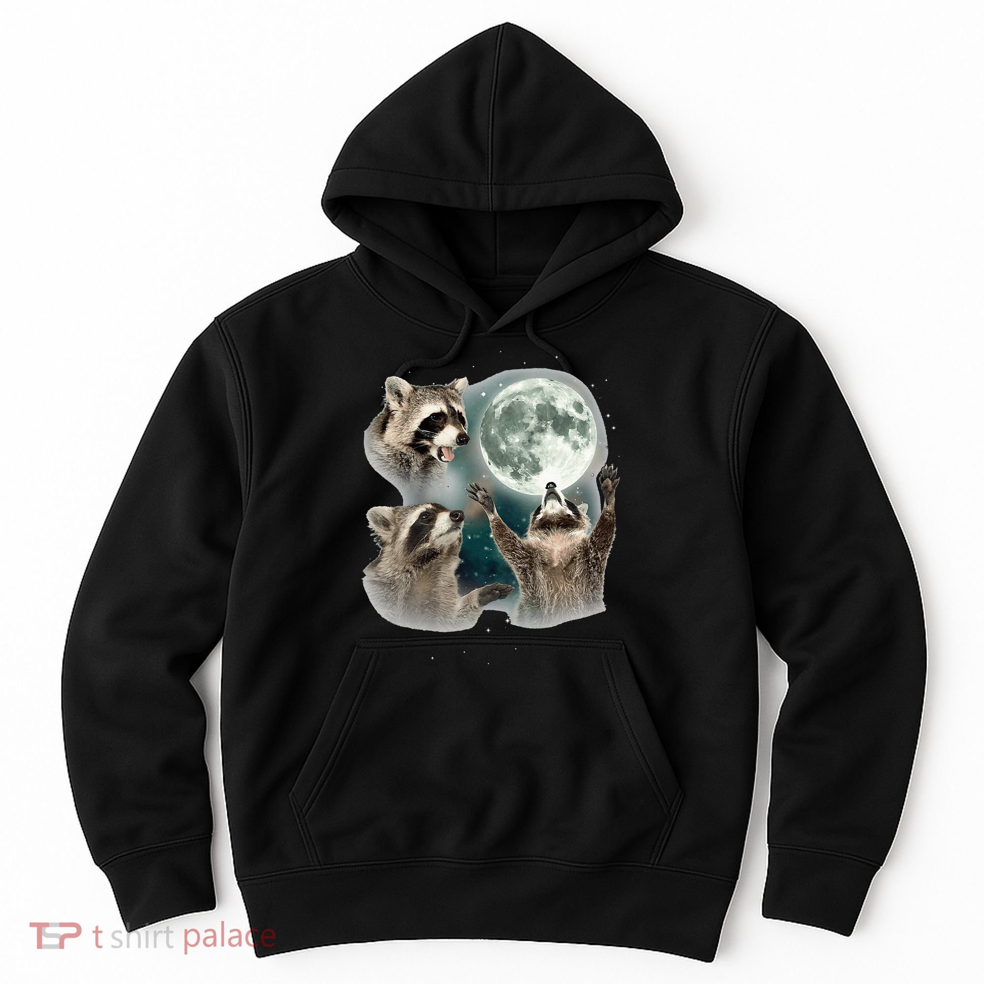 Raccoon 3 Racoons Howling At Moon Hoodie