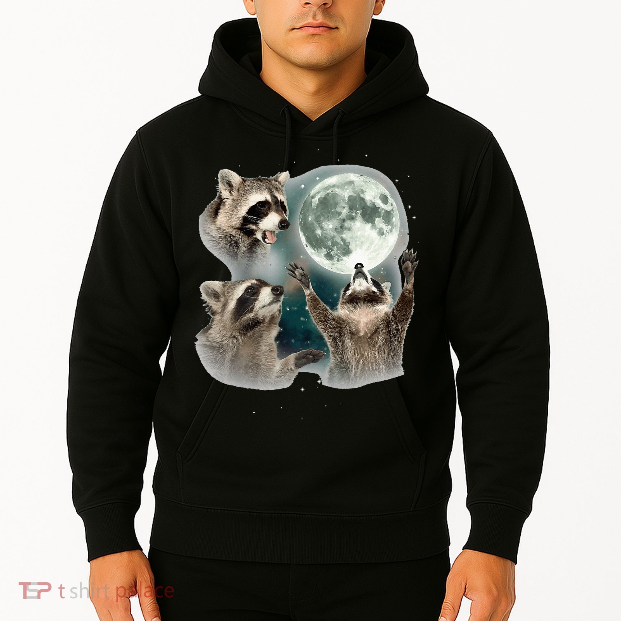 Raccoon 3 Racoons Howling At Moon Hoodie