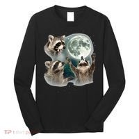 Raccoon 3 Racoons Howling At Moon Long Sleeve Shirt thumb 0