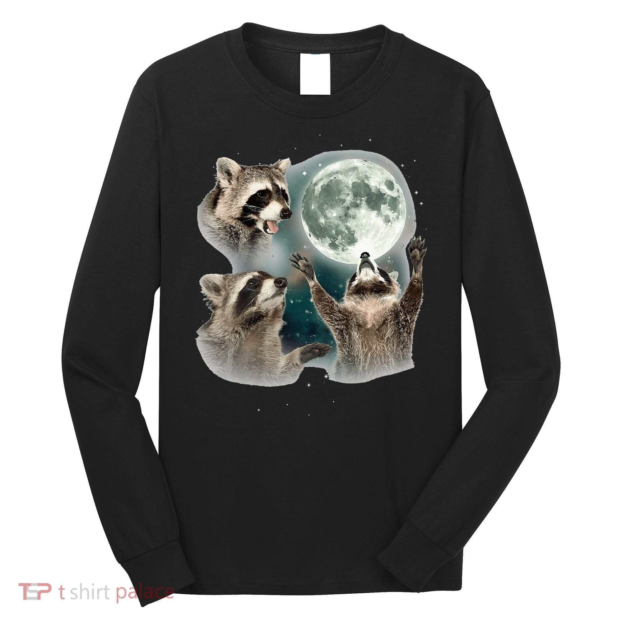 Raccoon 3 Racoons Howling At Moon Long Sleeve Shirt
