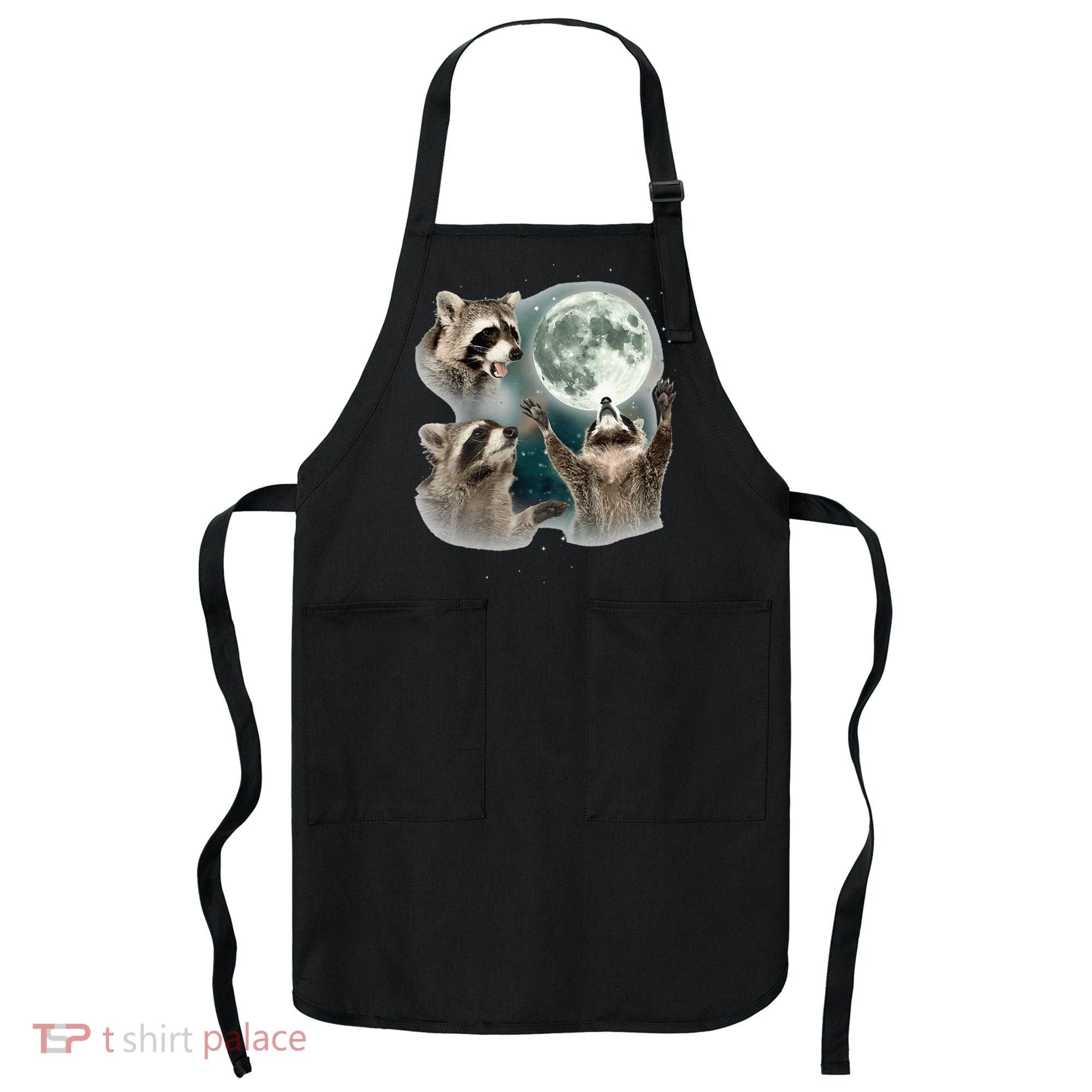 Raccoon 3 Racoons Howling At Moon Apron