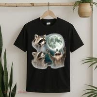 Raccoon 3 Racoons Howling At Moon T-Shirt thumb 2