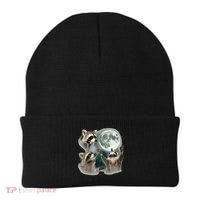 Raccoon 3 Racoons Howling At Moon Beanie thumb 0
