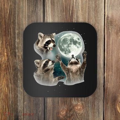 Raccoon 3 Racoons Howling At Moon Coaster