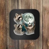 Raccoon 3 Racoons Howling At Moon Coaster thumb 0