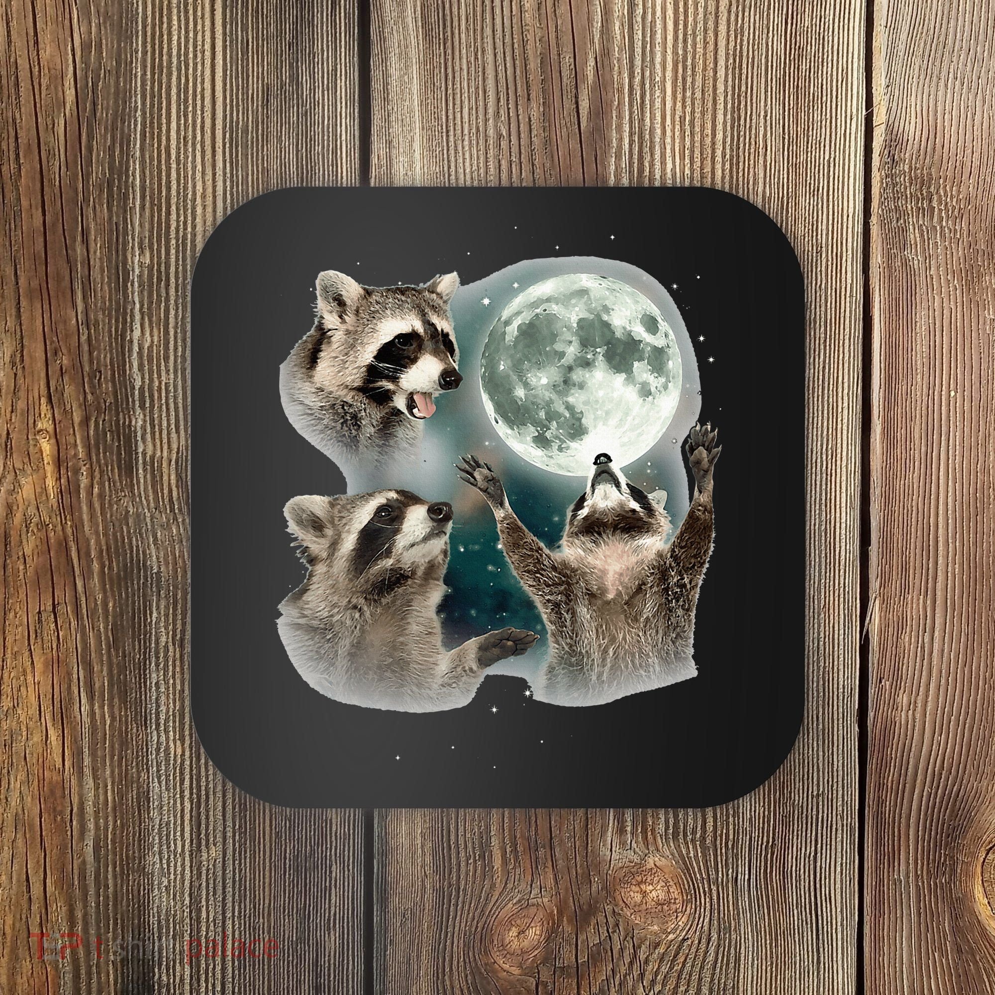Raccoon 3 Racoons Howling At Moon Coaster