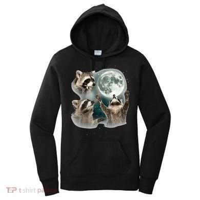 Raccoon 3 Racoons Howling At Moon Women's Hoodie