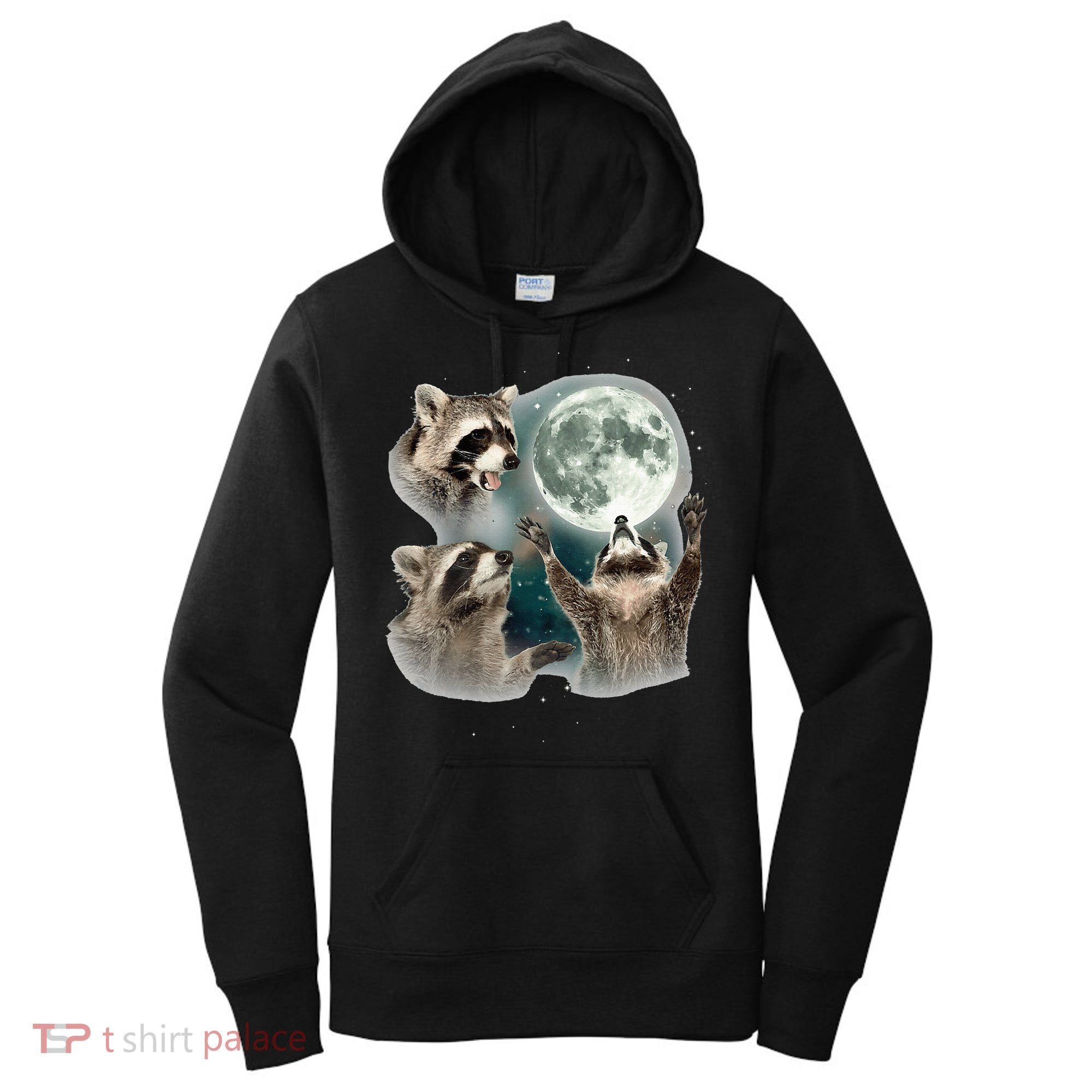 Raccoon 3 Racoons Howling At Moon Women's Hoodie