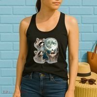 Raccoon 3 Racoons Howling At Moon Women's Tank Top thumb 2