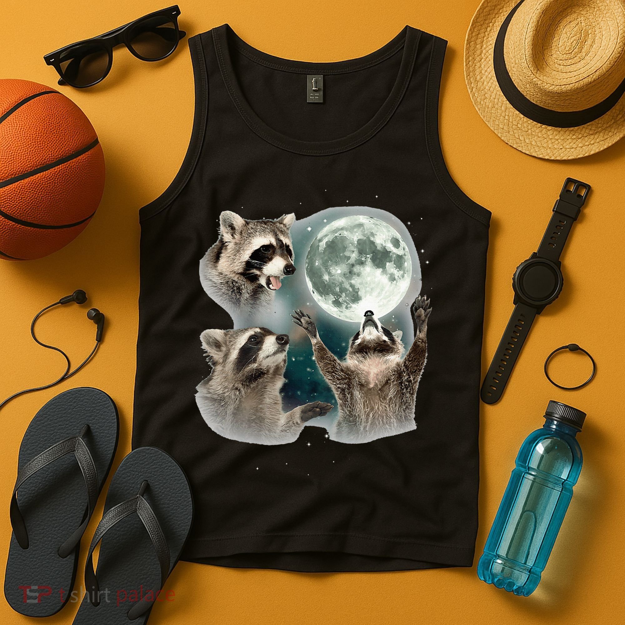 Raccoon 3 Racoons Howling At Moon Tank Top