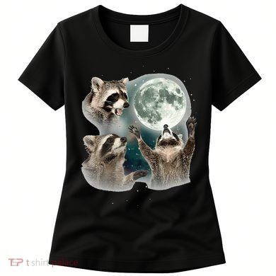 Raccoon 3 Racoons Howling At Moon Women's T-Shirt
