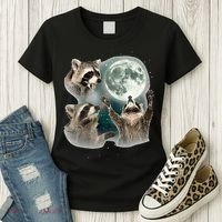 Raccoon 3 Racoons Howling At Moon Women's T-Shirt thumb 3